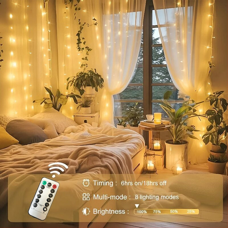 Užuolaidų šviestuvai su 300 LED, USB maitinimas, nuotolinio valdymo, IP65, modelis CLD001