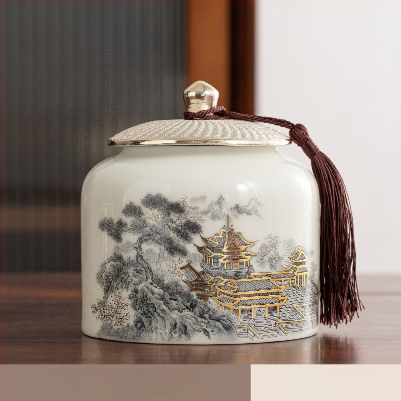 Keraminė arbatos dėžutė su glazūruotu paviršiumi, naujojo Kinų stiliaus, tinkama kaip verslo dovana