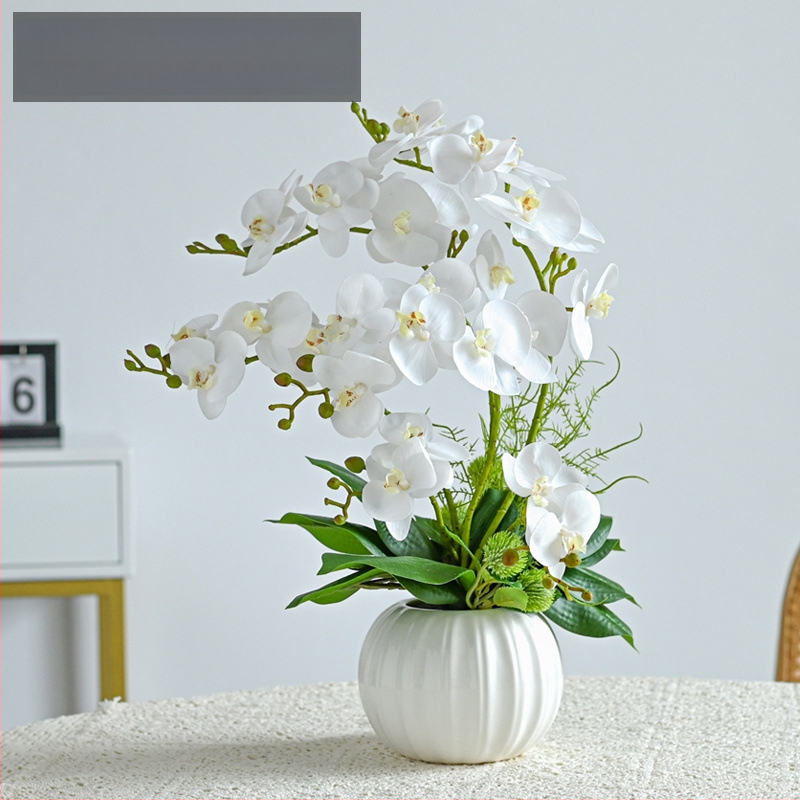 Dirbtinė Phalaenopsis orchidėja svetainei, šilko gėlė, dekoratyvinė gėlių kompozicija