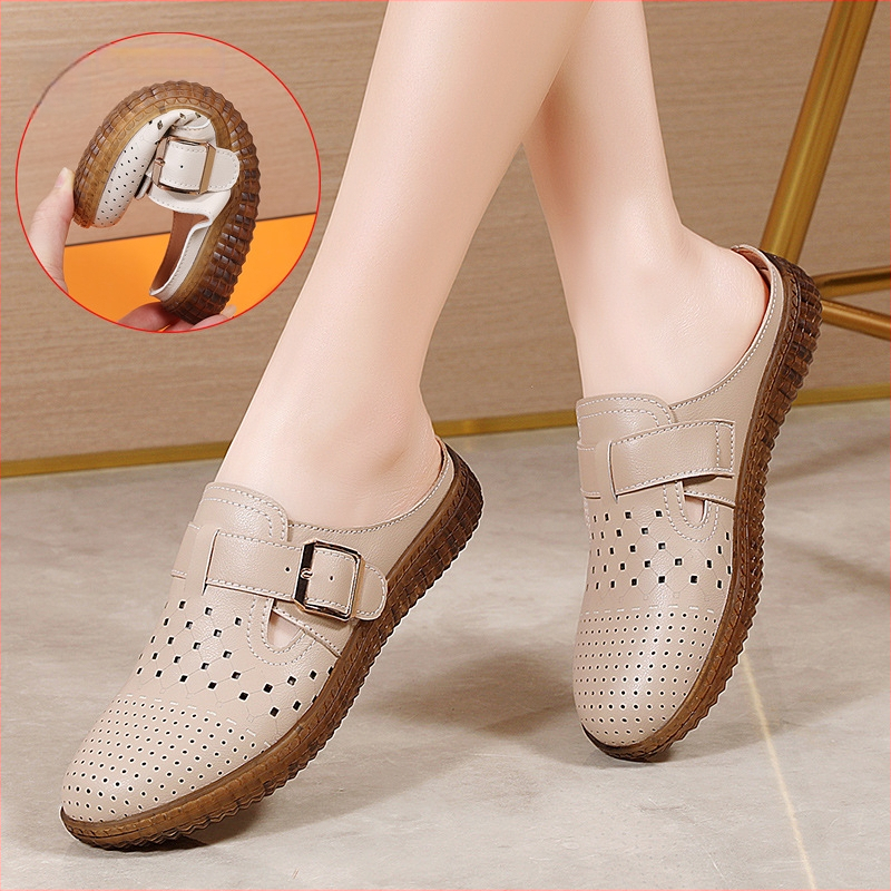 Naiste nahast Birkenstock-stiilis suvekingad, ülemine kiht kahest nahast, mikrofiiber vooder, PVC tald, lame kanna, kerged ja mugavad