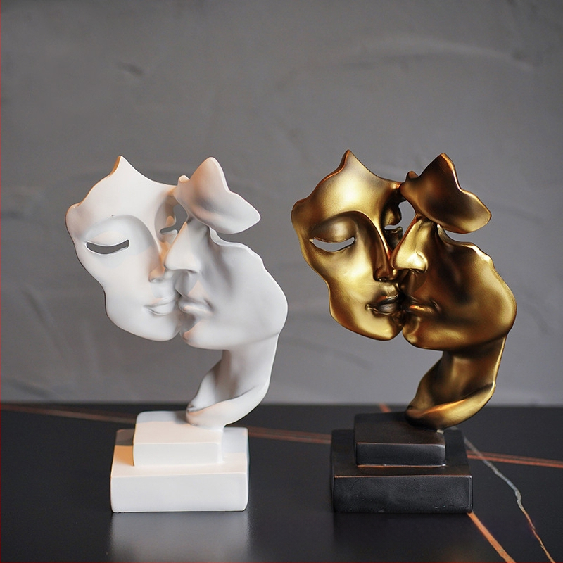 Figuur – abstraktne paar, suudlev nägu, resinist kaunistus, Runzhizin, kaasaegne minimalistlik stiil, sobiv pulmaks või sünnipäevaks kingitus