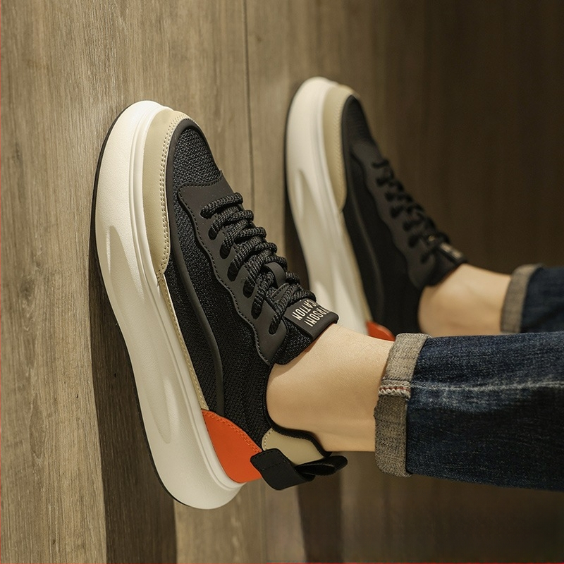 Vīriešu tīklu augšdaļa apavi ar apaļu purnu, zems papēdis 1–3 cm, gumijas zole, Korejas stila āra ikdienas apavi