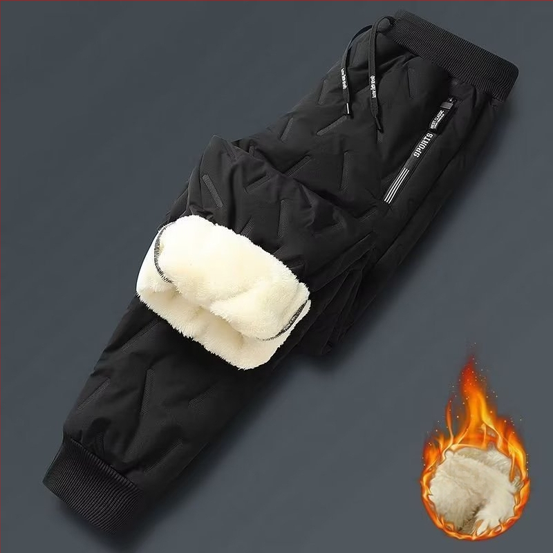 Meeste talve püksid puuvillase täite ja polüestervoodriga, sirge lõige, ühtlane värv, kõrge vöökoht