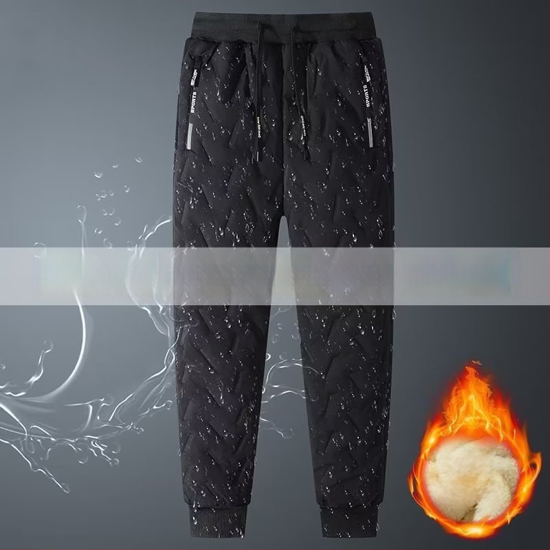 Meeste talve püksid puuvillase täite ja polüestervoodriga, sirge lõige, ühtlane värv, kõrge vöökoht