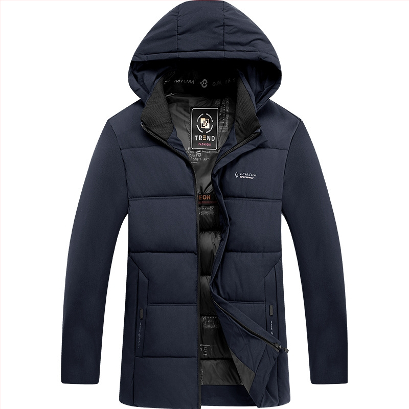 Meeste talvejope eemaldatava kapuutsiga, tõmblukuga kinnituv, paks polüester täidis, väliskangas polüesteri segu, vooder 100% polüester, külgne taskud, äriline stiil.