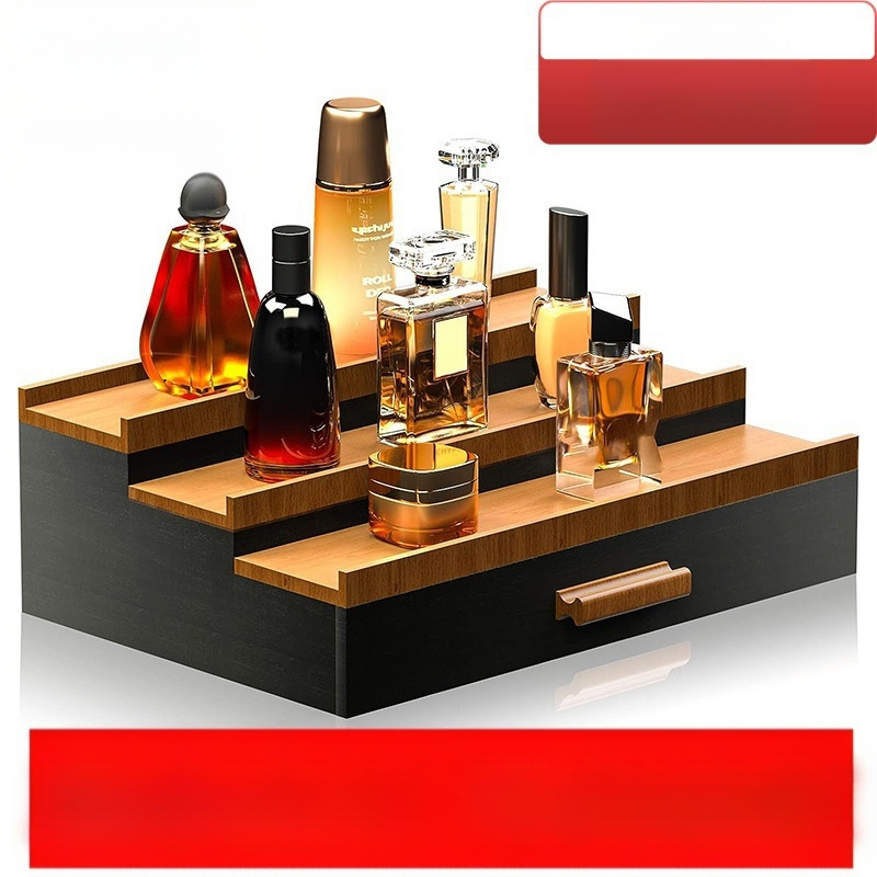 Medinė kosmetikos laikymo dėžutė su stalčiumi ir paslėptu sluoksniu, parfumo ekspozicijos laikiklis (Medinė; Stalčius; Paslėptas sluoksnis; Parfumo ekspozicijos laikiklis; Logotipo spausdinimas galimas)