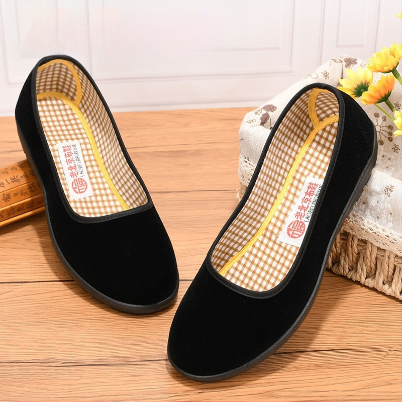 Moteriški drobės slip-on bateliai, flokavimas viršuje, mišraus tipo padas, apvali pirštas, žemas profilis