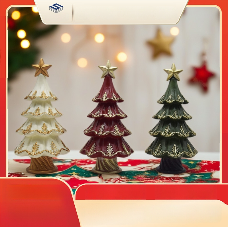 Resiinist jõulukuuse ornament, Põhjamaine stiil, Pinsheng Craft, pakendatud pappkasti