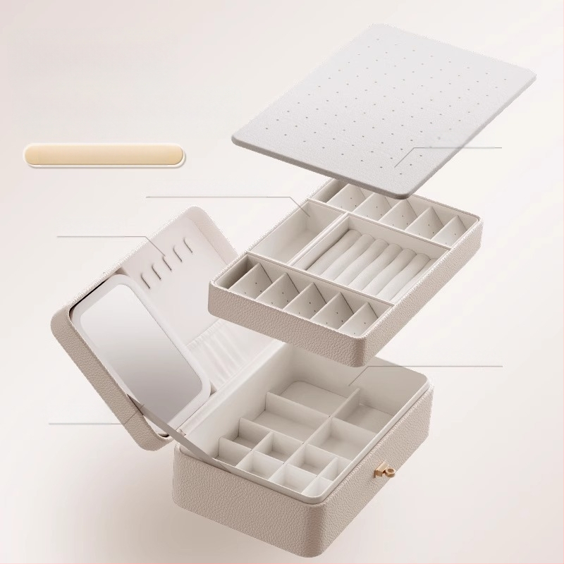 Juvelierizstrādājumu kastīte ar vairākiem slāņiem un lielu ietilpību, materiāls Lychee peel, iekšējā apdare velūra, svars 0,93 kg, stils Leisure