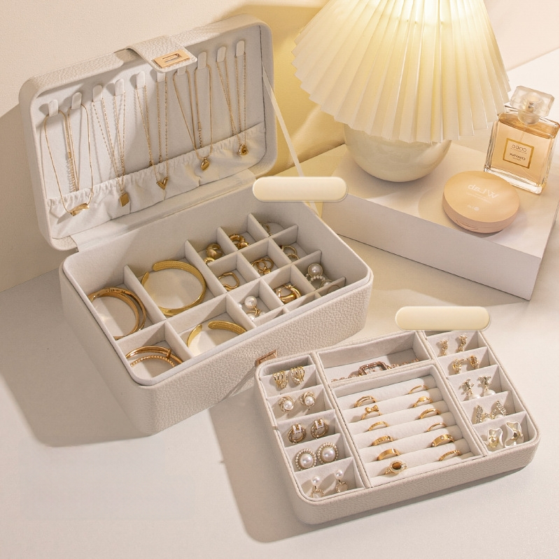 Juvelierizstrādājumu kastīte ar vairākiem slāņiem un lielu ietilpību, materiāls Lychee peel, iekšējā apdare velūra, svars 0,93 kg, stils Leisure