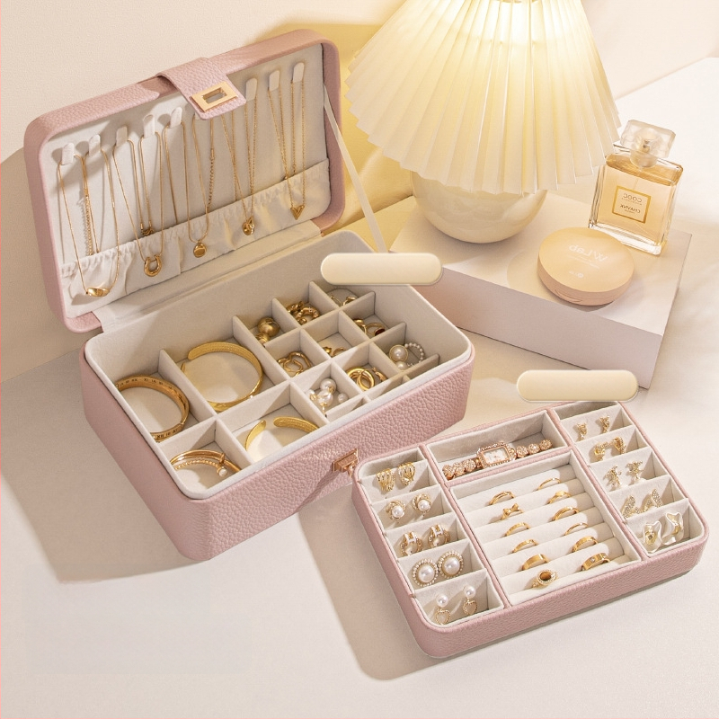 Juvelierizstrādājumu kastīte ar vairākiem slāņiem un lielu ietilpību, materiāls Lychee peel, iekšējā apdare velūra, svars 0,93 kg, stils Leisure