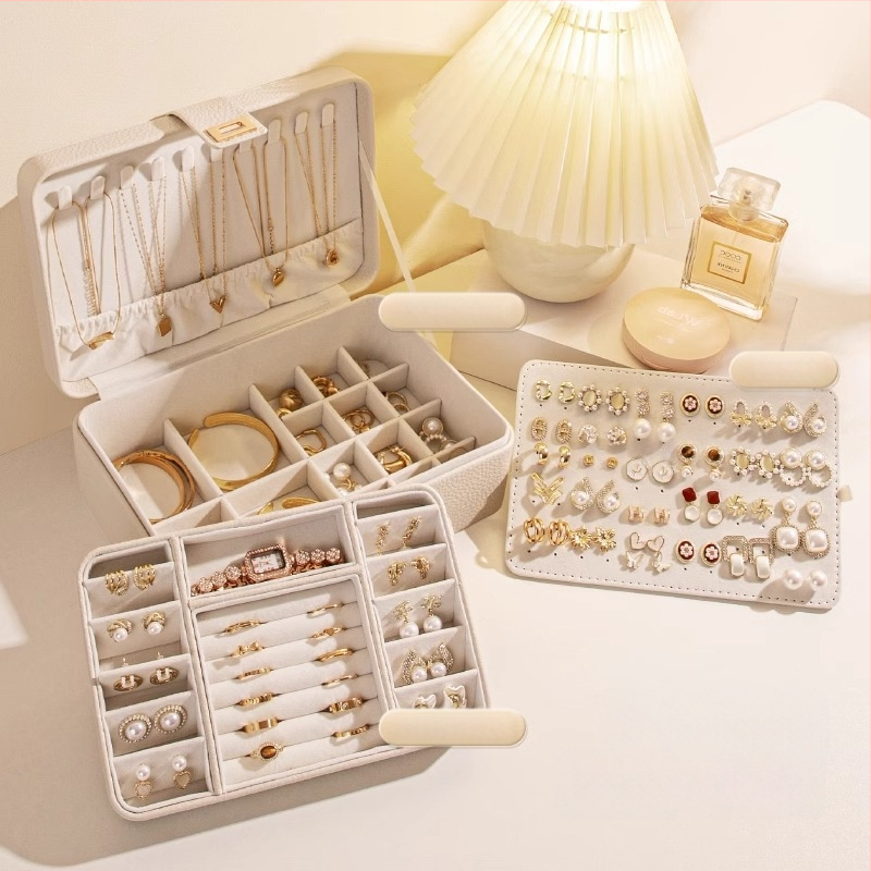 Juvelierizstrādājumu kastīte ar vairākiem slāņiem un lielu ietilpību, materiāls Lychee peel, iekšējā apdare velūra, svars 0,93 kg, stils Leisure