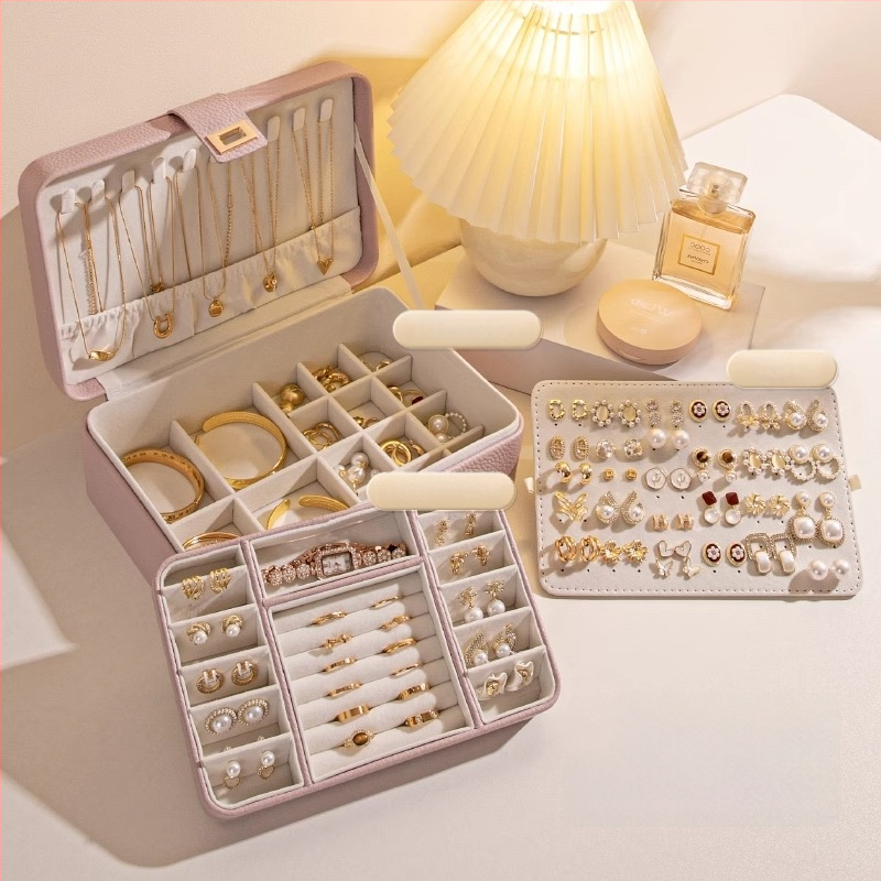 Juvelierizstrādājumu kastīte ar vairākiem slāņiem un lielu ietilpību, materiāls Lychee peel, iekšējā apdare velūra, svars 0,93 kg, stils Leisure