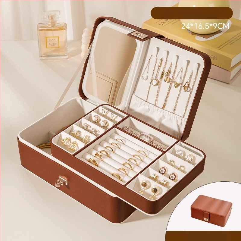 Juvelierizstrādājumu kastīte ar vairākiem slāņiem un lielu ietilpību, materiāls Lychee peel, iekšējā apdare velūra, svars 0,93 kg, stils Leisure