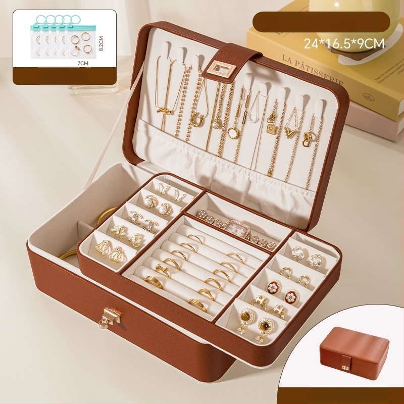 Juvelierizstrādājumu kastīte ar vairākiem slāņiem un lielu ietilpību, materiāls Lychee peel, iekšējā apdare velūra, svars 0,93 kg, stils Leisure