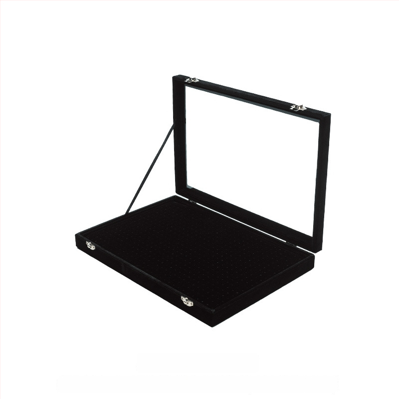 Koka juvelierizstrāžu uzglabāšanas trauks auskarām, 600 caurumu, putekļu aizsargs vāciņš