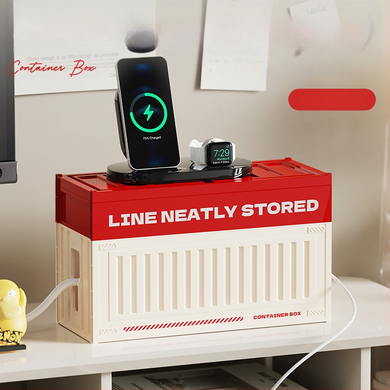 Darbo stalo kabelių laikymo dėžutė su skyriais - galima sluoksniuoti, su dangteliu, 2 L talpa