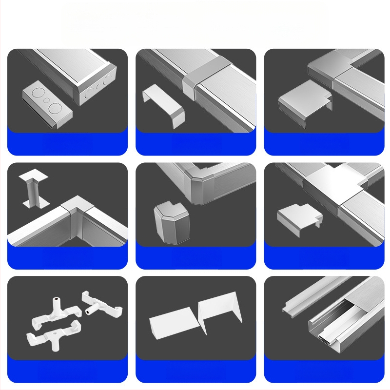 Aliuminio lydinio panelinis kabelių kanalas, paviršinis montavimas, 86 lizdas, paslėpti laidai