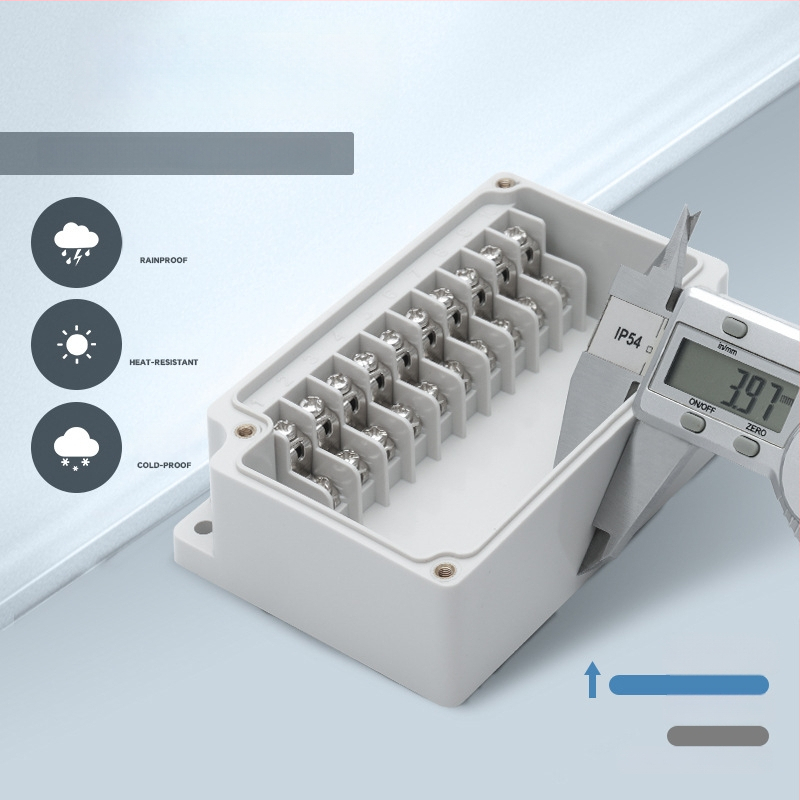 Išorinio atsparaus vandeniui jungčių dėžė su 6P terminalų bloku, kabelių sandarikliais ir ABS plastiko korpusu