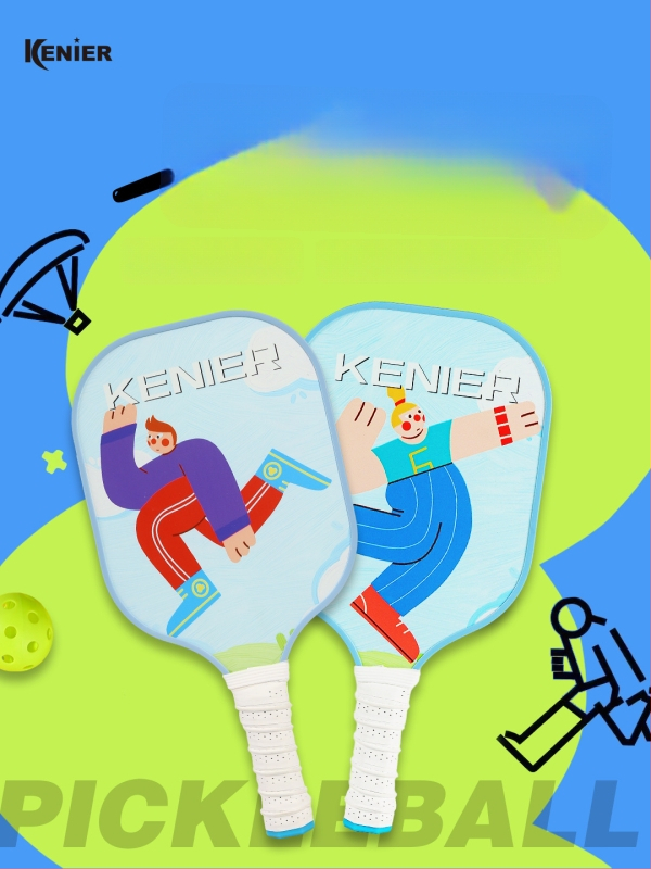 Pickleballi reket klaaskiududest, sise- ja välistingimustes kasutamiseks, kohandatav; kaal 280 g (ühe löögi jaoks) või 760 g (kogu komplekt); bränd Kenier