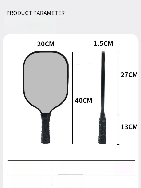 Pickleballi reket klaaskiududest, sise- ja välistingimustes kasutamiseks, kohandatav; kaal 280 g (ühe löögi jaoks) või 760 g (kogu komplekt); bränd Kenier