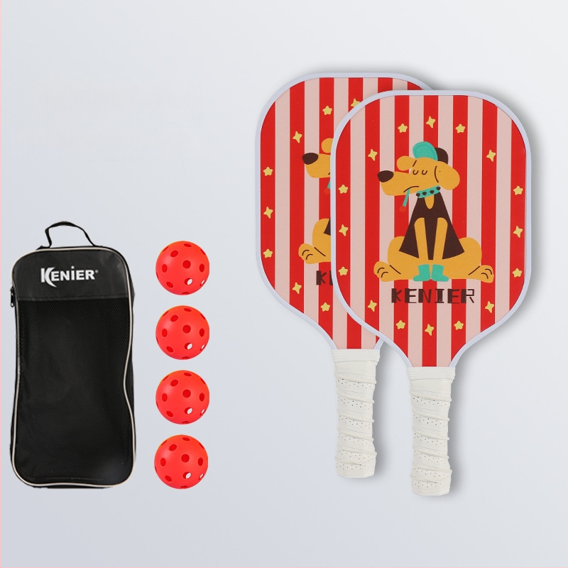 Pickleballi reket klaaskiududest, sise- ja välistingimustes kasutamiseks, kohandatav; kaal 280 g (ühe löögi jaoks) või 760 g (kogu komplekt); bränd Kenier