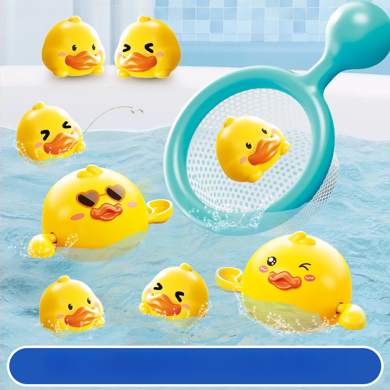 Vannas rotaļlietu komplekts ar pīli — plastmasas ūdens rotaļlietas bērniem; veicina jutīgumu, kognitīvo attīstību un roku- acu koordināciju; piemērots vecumam 4–6 gadiem.