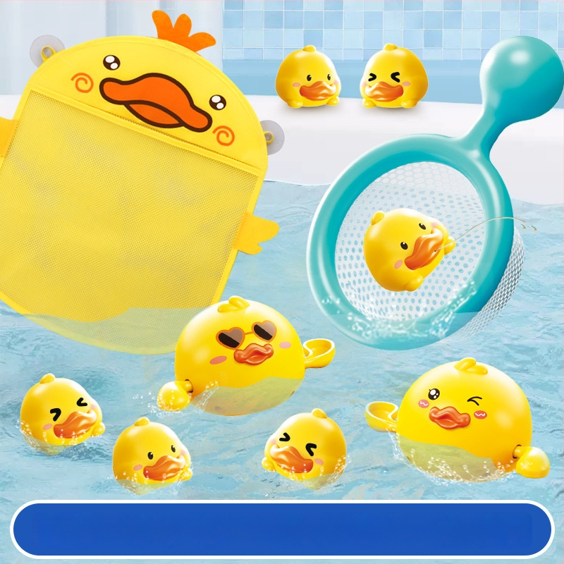 Vannas rotaļlietu komplekts ar pīli — plastmasas ūdens rotaļlietas bērniem; veicina jutīgumu, kognitīvo attīstību un roku- acu koordināciju; piemērots vecumam 4–6 gadiem.