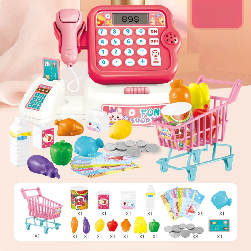 Vaikų simuliuota kasa su realiu skaičiavimu, garsu ir šviesa — daugiafunkcinė edukacinė žaislinė kasa 4–6 metų vaikams (Medžiaga: plastikas; Tipas: simuliuota kasa; Savybės: realus skaičiavimas su garsu ir šviesa)