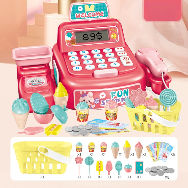 Vaikų simuliuota kasa su realiu skaičiavimu, garsu ir šviesa — daugiafunkcinė edukacinė žaislinė kasa 4–6 metų vaikams (Medžiaga: plastikas; Tipas: simuliuota kasa; Savybės: realus skaičiavimas su garsu ir šviesa)