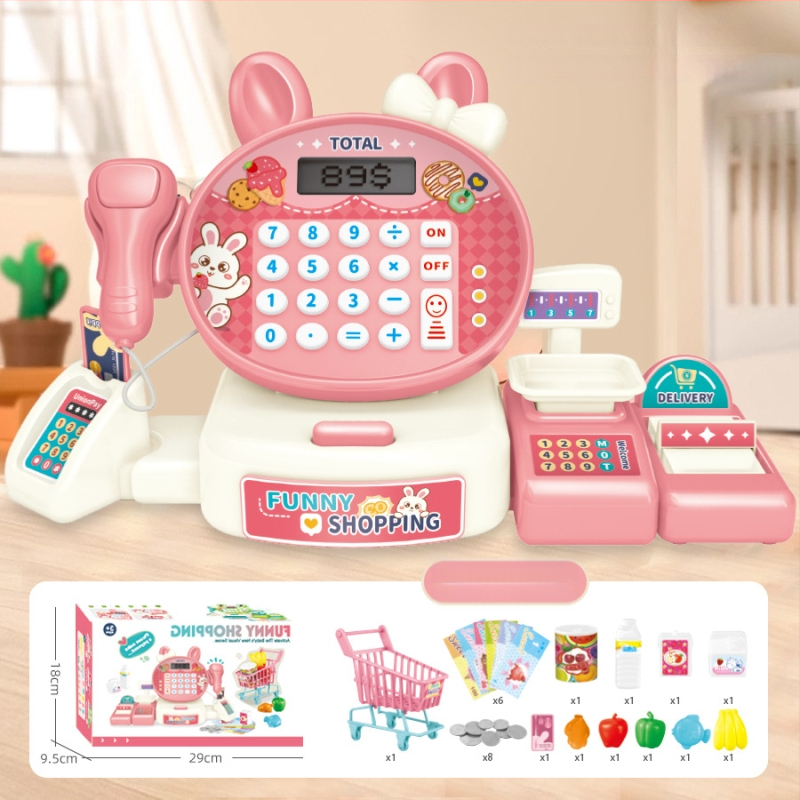 Vaikų simuliuota kasa su realiu skaičiavimu, garsu ir šviesa — daugiafunkcinė edukacinė žaislinė kasa 4–6 metų vaikams (Medžiaga: plastikas; Tipas: simuliuota kasa; Savybės: realus skaičiavimas su garsu ir šviesa)