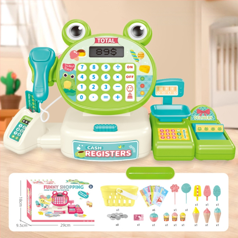 Vaikų simuliuota kasa su realiu skaičiavimu, garsu ir šviesa — daugiafunkcinė edukacinė žaislinė kasa 4–6 metų vaikams (Medžiaga: plastikas; Tipas: simuliuota kasa; Savybės: realus skaičiavimas su garsu ir šviesa)