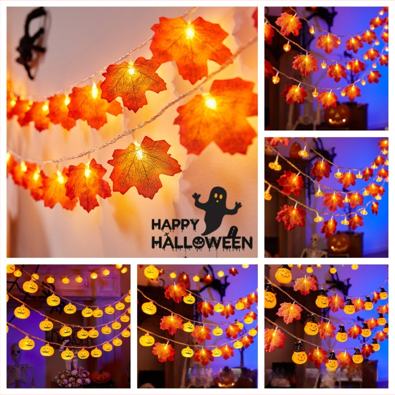 Maple Leaf Pumpkin LED grandinė šviesų, 40 LED, baterijomis maitinama, reguliuojamas ryškumas, IP43