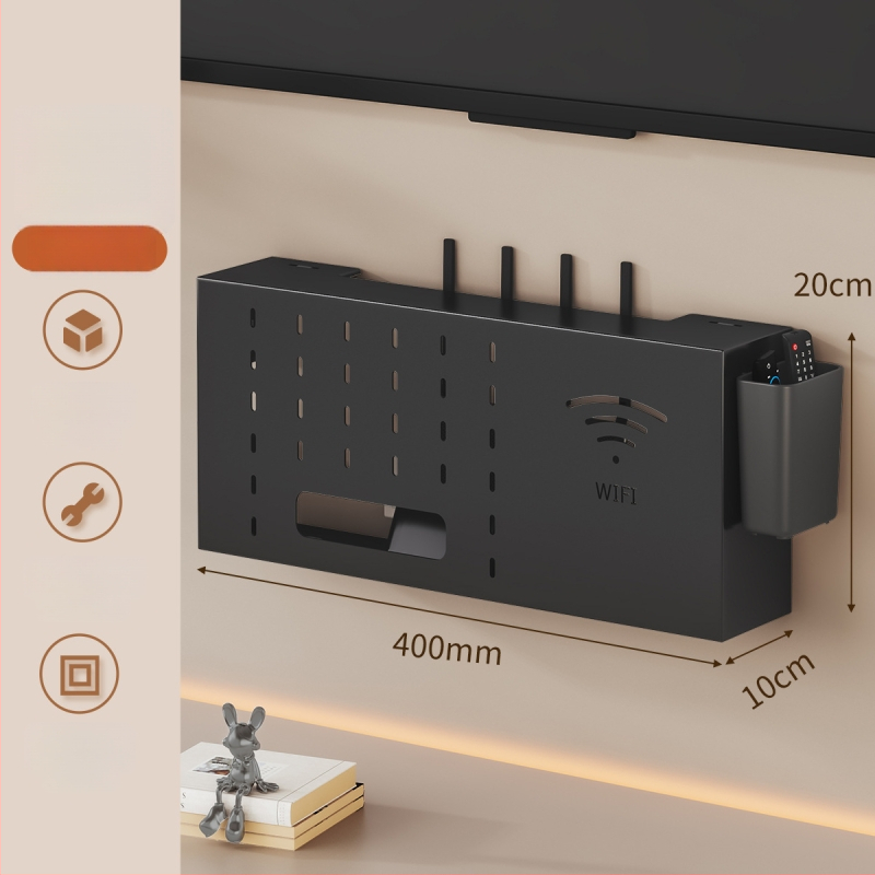 Solno Sieninis laikiklis set-top dėžutei ir maršrutizatoriui (anglies plienas, kabliuko tvirtinimas, 1 pakopa, daugiafunkcinis)