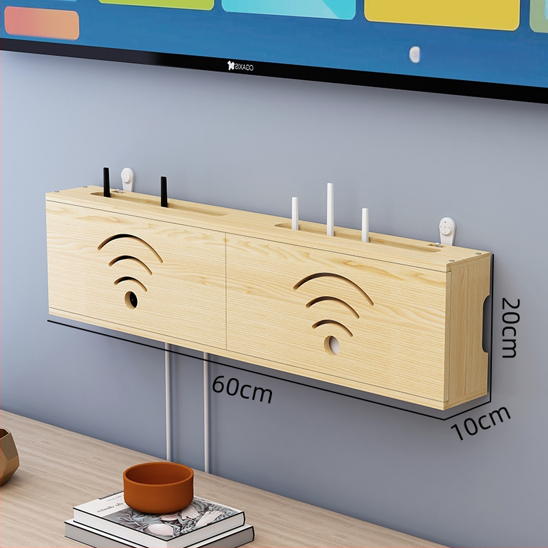 Medinis laikiklis WiFi maršrutizatoriui ir TV dėžei | be gręžimo, 1 sluoksnis, svetainės organizavimui