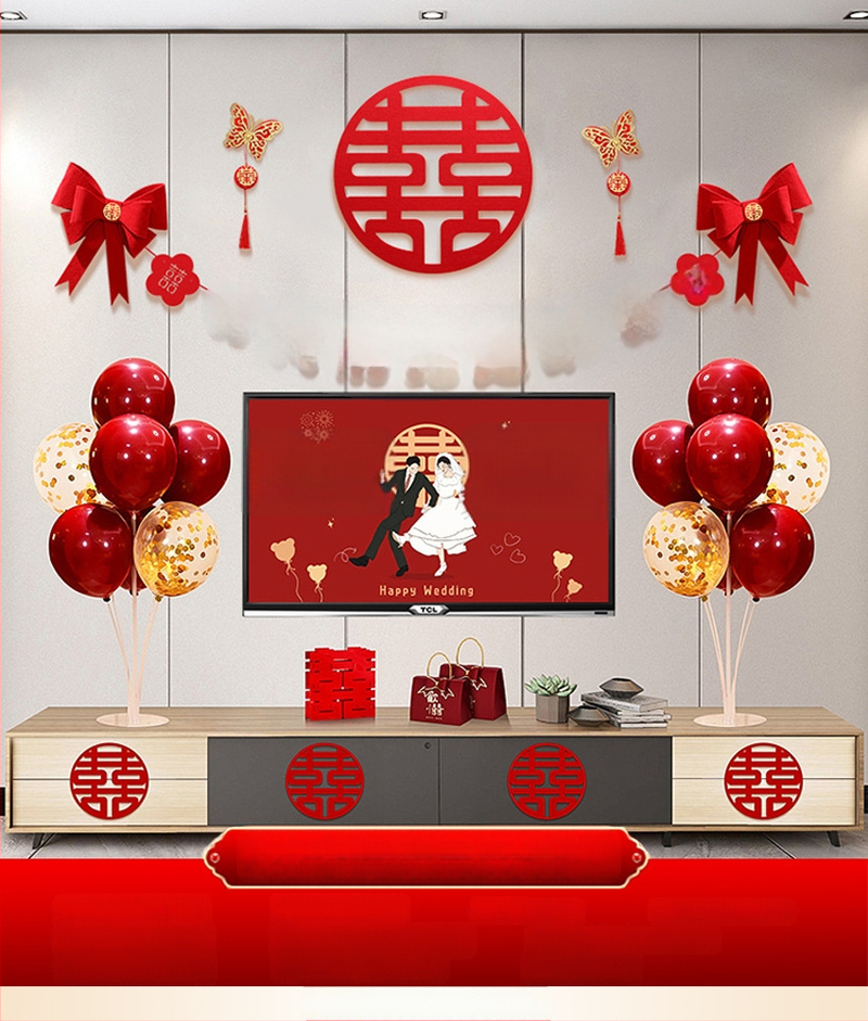 Vestuvinė sieninė dekoracija iš nepluošto audinio – Xi ženklas, skirta svetainei ir miegamajam, prekinis ženklas Aili Sha, kodas 0178