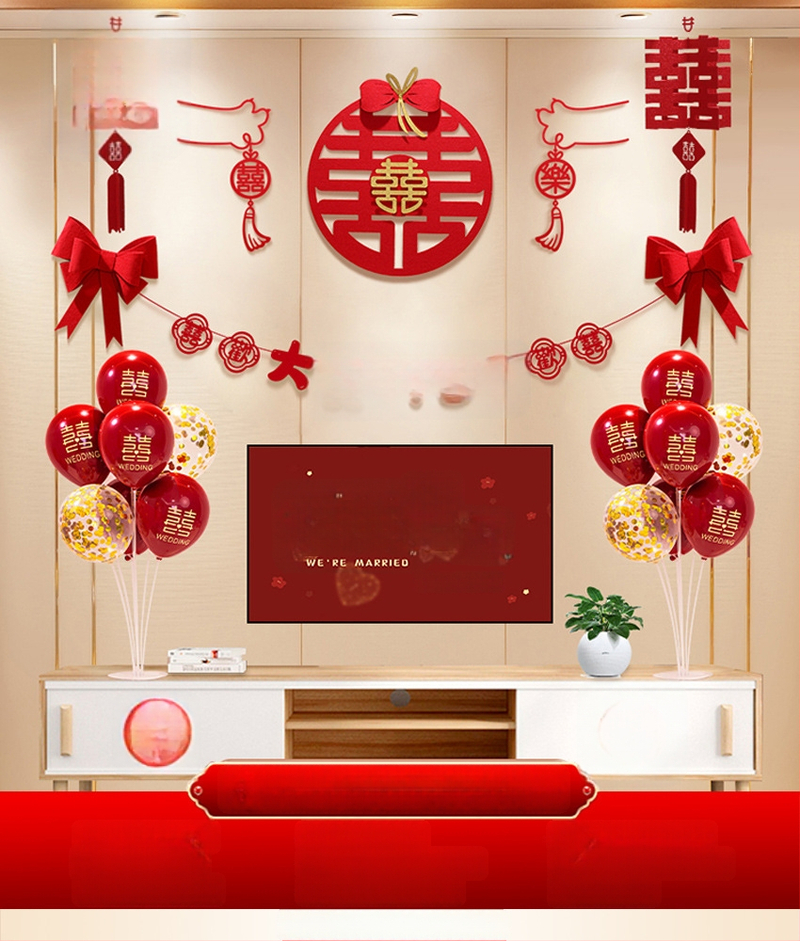 Vestuvinė sieninė dekoracija iš nepluošto audinio – Xi ženklas, skirta svetainei ir miegamajam, prekinis ženklas Aili Sha, kodas 0178