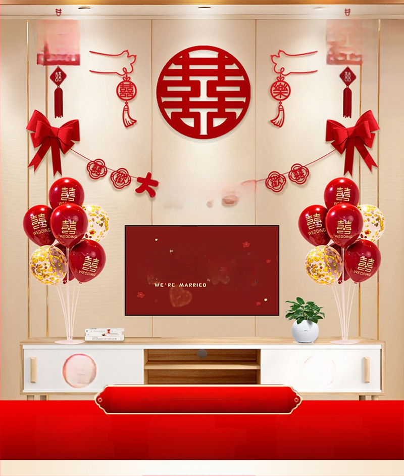 Vestuvinė sieninė dekoracija iš nepluošto audinio – Xi ženklas, skirta svetainei ir miegamajam, prekinis ženklas Aili Sha, kodas 0178