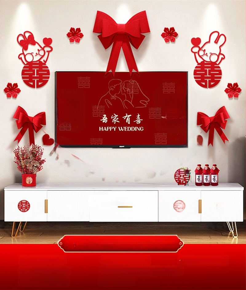 Vestuvinė sieninė dekoracija iš nepluošto audinio – Xi ženklas, skirta svetainei ir miegamajam, prekinis ženklas Aili Sha, kodas 0178