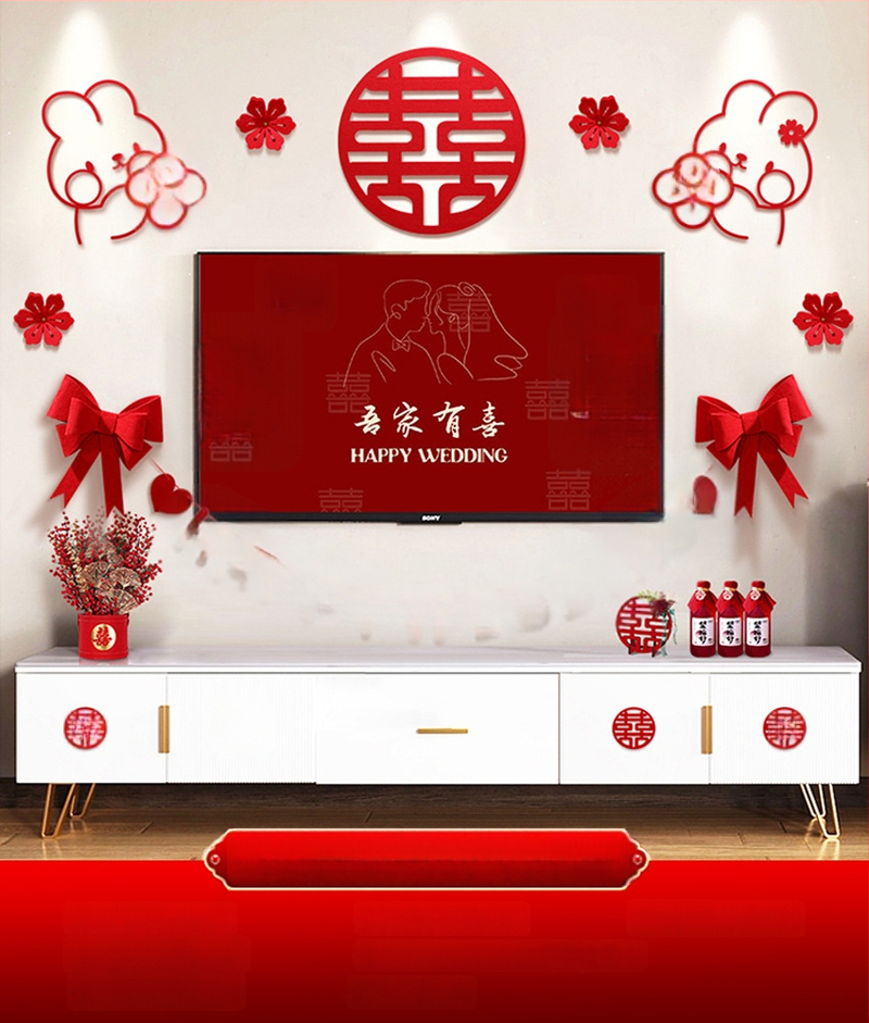 Vestuvinė sieninė dekoracija iš nepluošto audinio – Xi ženklas, skirta svetainei ir miegamajam, prekinis ženklas Aili Sha, kodas 0178