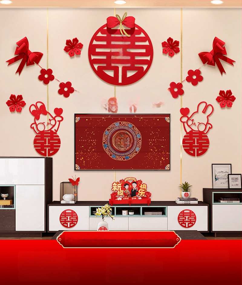 Vestuvinė sieninė dekoracija iš nepluošto audinio – Xi ženklas, skirta svetainei ir miegamajam, prekinis ženklas Aili Sha, kodas 0178