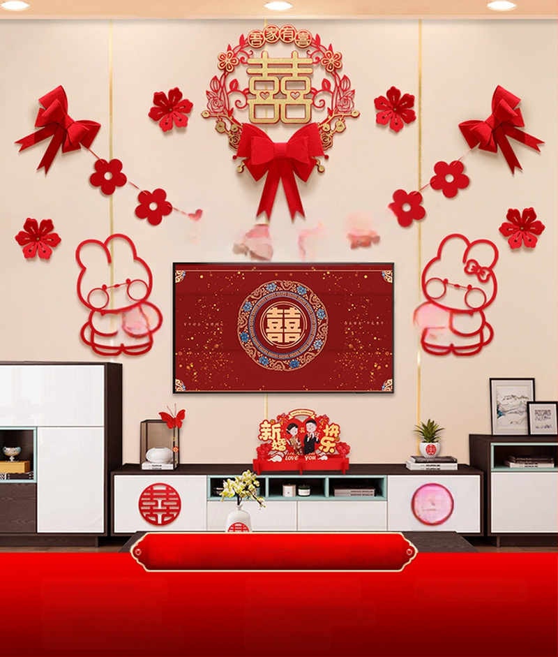 Vestuvinė sieninė dekoracija iš nepluošto audinio – Xi ženklas, skirta svetainei ir miegamajam, prekinis ženklas Aili Sha, kodas 0178