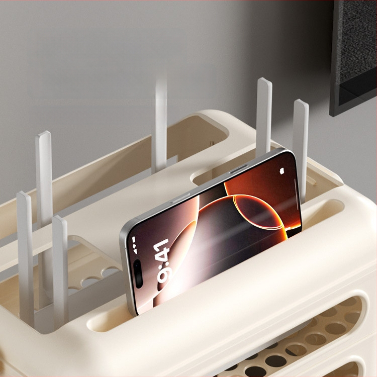 Stalo laikymo lentyna – plastikinė, 4 sluoksniai, stalinis montavimas, modernus minimalistinis stilius, organizavimui