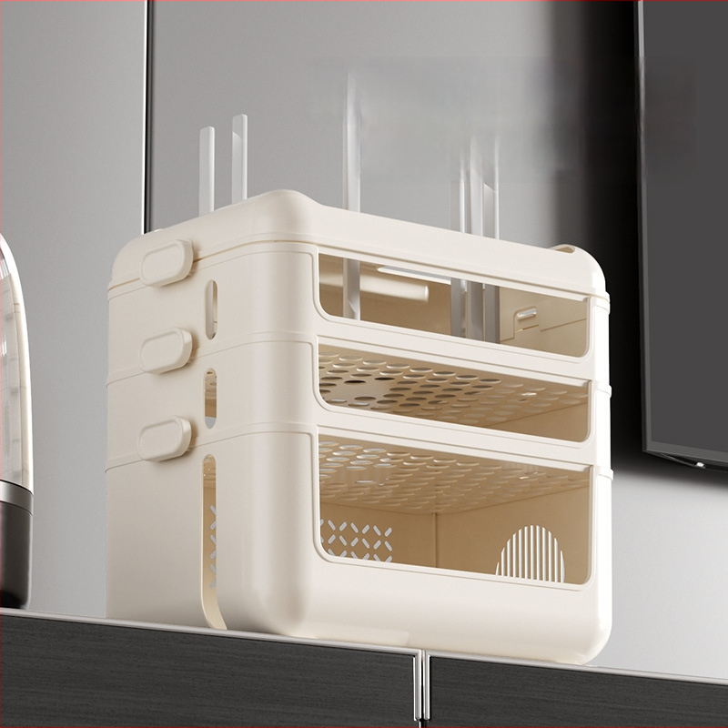 Stalo laikymo lentyna – plastikinė, 4 sluoksniai, stalinis montavimas, modernus minimalistinis stilius, organizavimui