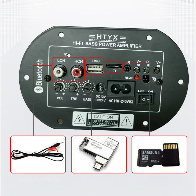Bluetooth stiprintuvo plokštė subwoofer'iui – 25W, 12/24/220V, namų ir automobilių naudojimui