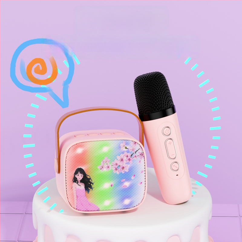 „Bluetooth“ karaoke mikrofonas garsiakalbis su įdiegtu akumuliatoriumiu, 5W galia, Bluetooth 5.3, 100 Hz–20 kHz dažnių atsakas, SNR ≥70 dB