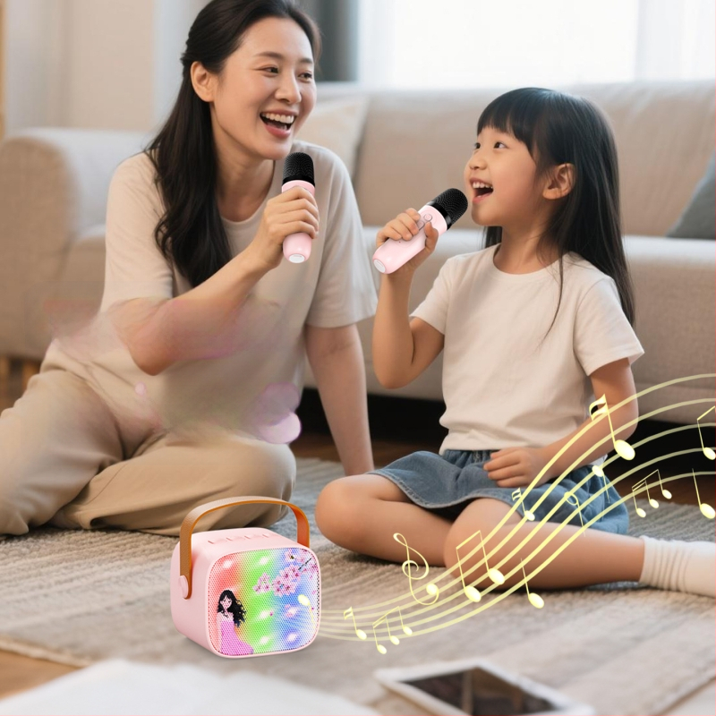 „Bluetooth“ karaoke mikrofonas garsiakalbis su įdiegtu akumuliatoriumiu, 5W galia, Bluetooth 5.3, 100 Hz–20 kHz dažnių atsakas, SNR ≥70 dB