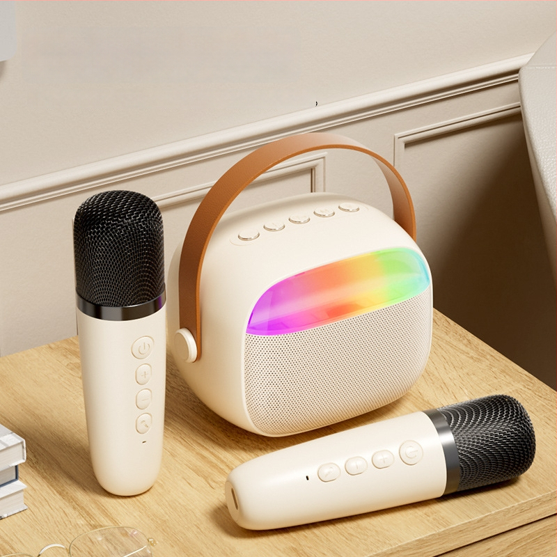 Vaikams skirtas Bluetooth karaoke garsiakalbis su mikrofonu, kompakti bevielis garsiakalbis, Bluetooth 5.3, 5W, dažnis 100 Hz–20 kHz, įmontuota baterija 800–1000 mAh, veikimo atstumas 5 m