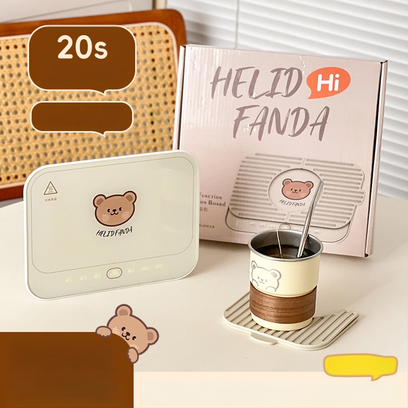 Gudra podstavka ar konstantu temperatūru mājas un biroja vajadzībām – ABS korpuss, ārēja barošanas avots, skārienvadība, automātiska izslēgšana, 6 temperatūras līmeņi