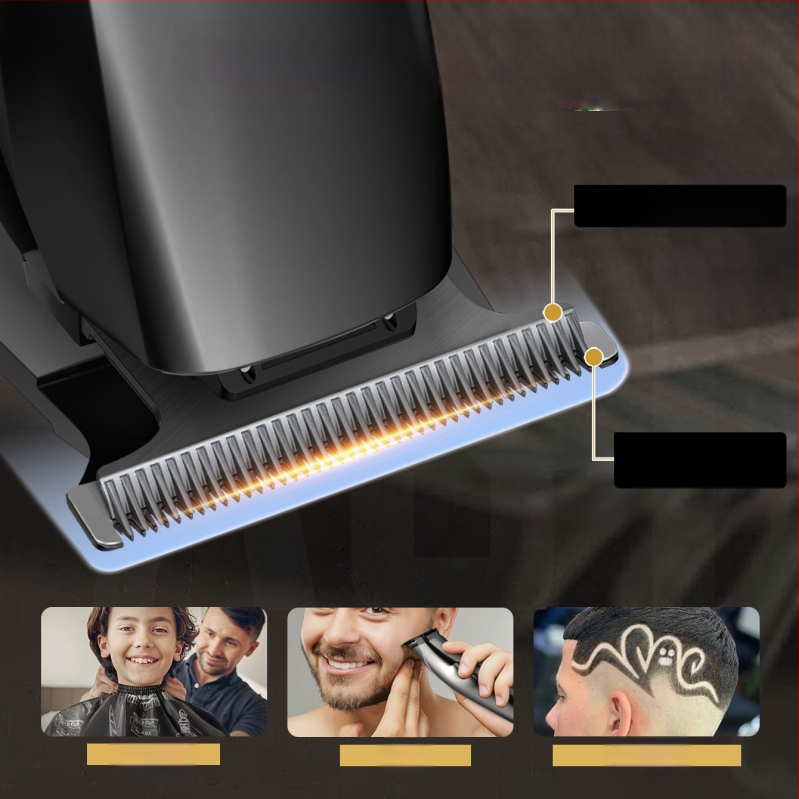 Kikido 312 elektriskais matu griezējs ar keramikas asinīm, iekšējā akumulatora jauda 1200–2000 mAh, trokšņa līmenis 36–45 dB, atdalāma un mazgājamā griešanas galviņa, ar birstēm motoru, elektroplātēts korpuss